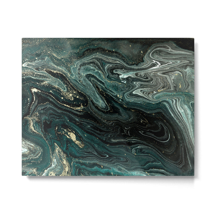 Abstract Pour Painting Liquid Marble Abstract Dark Green Painting Gold Accent Agate Stone Layers Metal Print Gallery Image 1