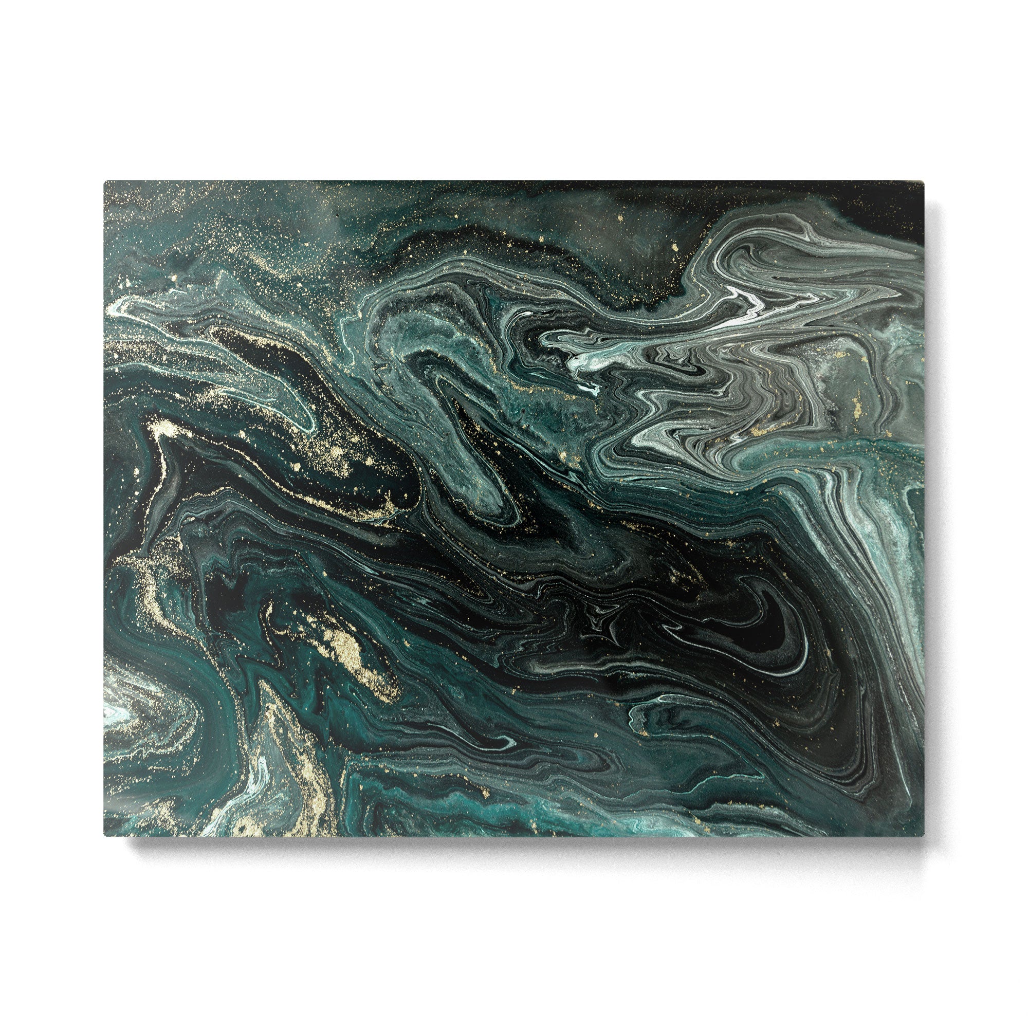 Abstract Pour Painting Liquid Marble Abstract Dark Green Painting Gold Accent Agate Stone Layers Metal Print Gallery Image 4