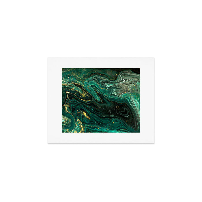 Abstract Pour Painting Liquid Marble Dark Green Teal Painting Gold Accent Art Print Gallery Image 1