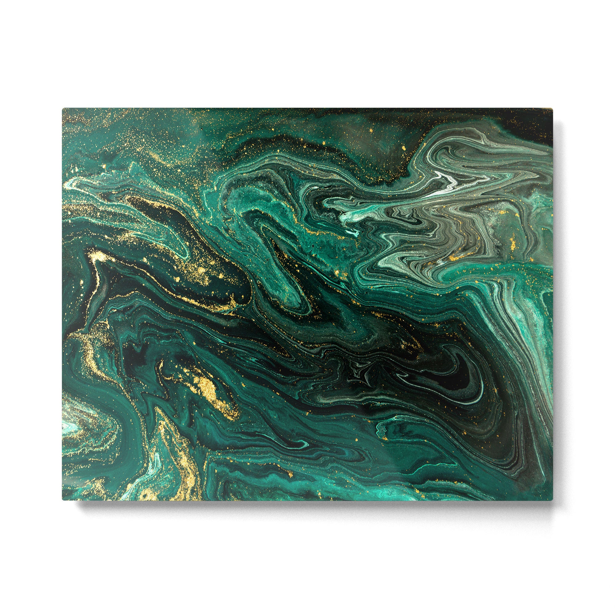 Abstract Pour Painting Liquid Marble Dark Green Teal Painting Gold Accent Metal Print Gallery Image 4