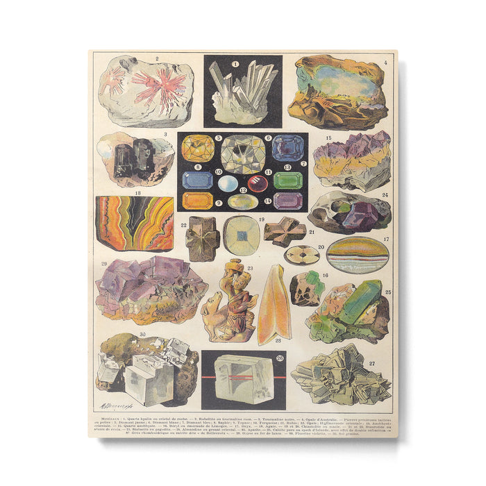 Adolphe Millot Minerals Larousse Vintage Scientific Encyclopedia Illustration Mineralogy Gemstones Metal Print Gallery Image 1