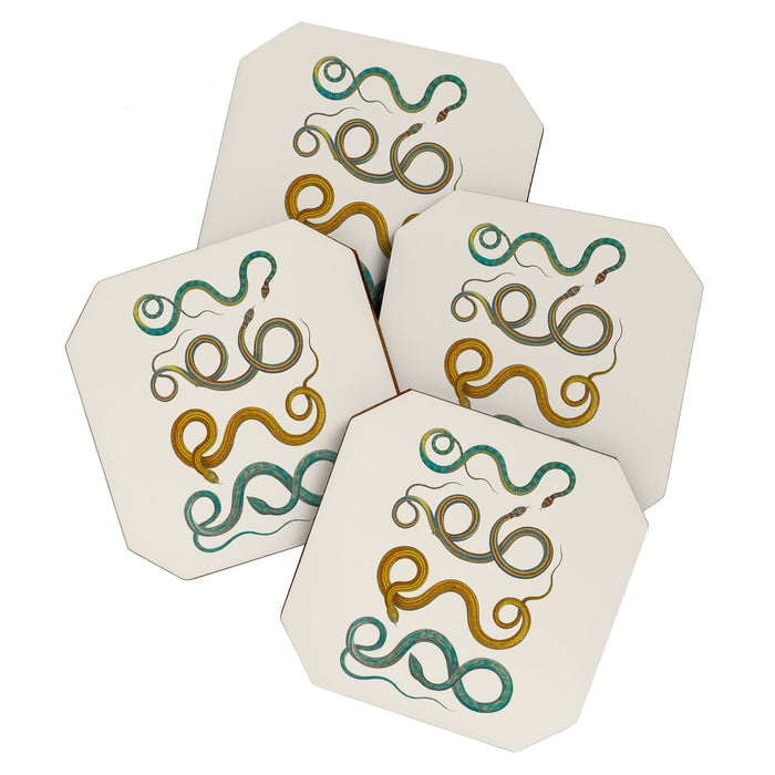 Albertus Seba Snakes Illustration Teal And Yellow Scales Coaster Gallery Image 1