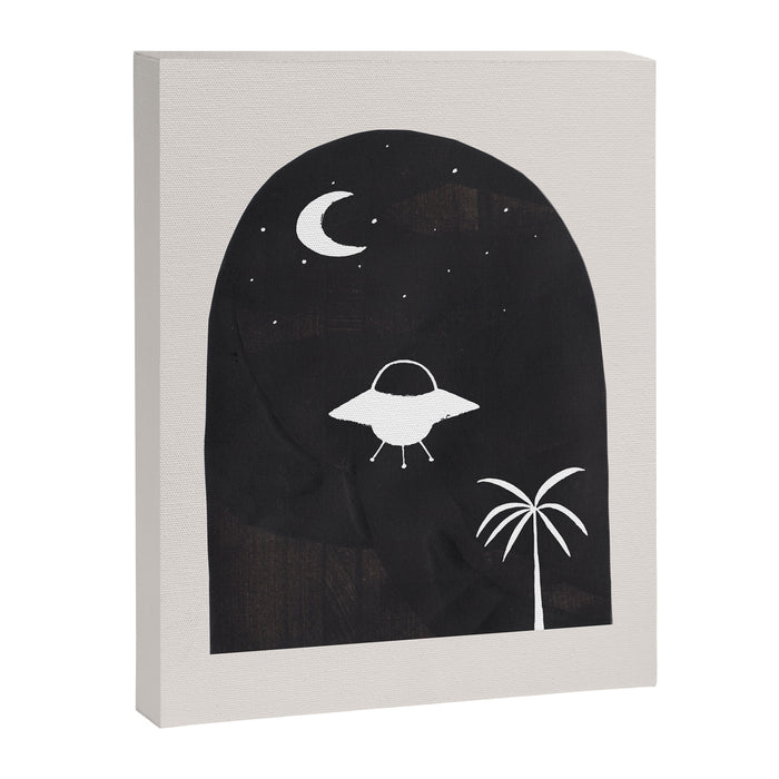 Ancient Alien Visitor Black White Minimalist Line Drawing Paper Collage by Ejaaz Haniff Canvas Print Gallery Image 1