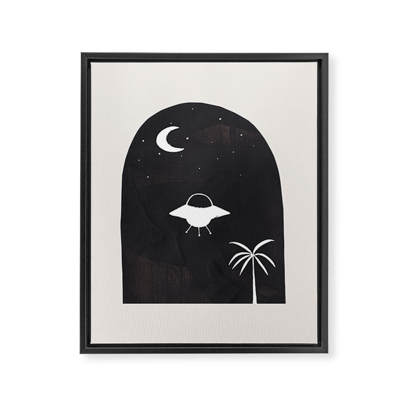 Ancient Alien Visitor Black White Minimalist Line Drawing Paper Collage by Ejaaz Haniff Framed Canvas Print Gallery Image 6