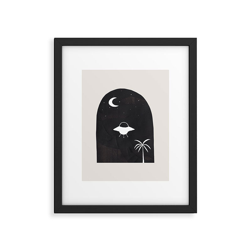 Ancient Alien Visitor Black White Minimalist Line Drawing Paper Collage by Ejaaz Haniff Framed Art Print Gallery Image 5