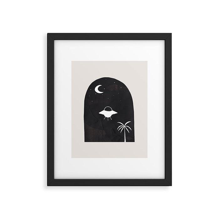 Ancient Alien Visitor Black White Minimalist Line Drawing Paper Collage by Ejaaz Haniff Framed Art Print Gallery Image 1