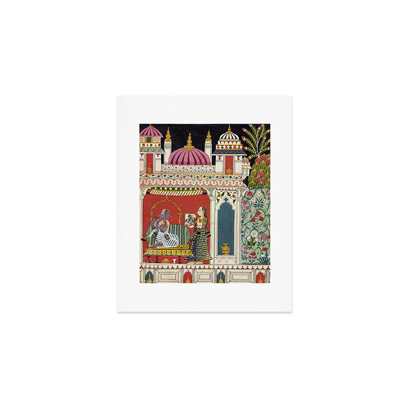 Antique Indian Illustration Princess Mirror Art Print Gallery Image 1