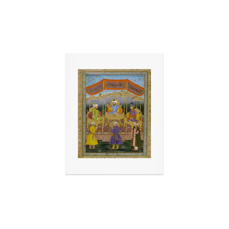 Antique Indian Miniature Painted Illustration Timur handing the crown to Babur Art Print Gallery Image 1