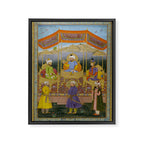 Antique Indian Miniature Painted Illustration Timur handing the crown to Babur Framed Canvas Print Gallery Image 6
