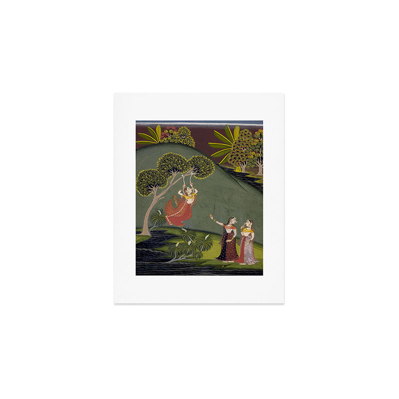 Antique Indian Painted Illustration The Swing Art Print Gallery Image 1