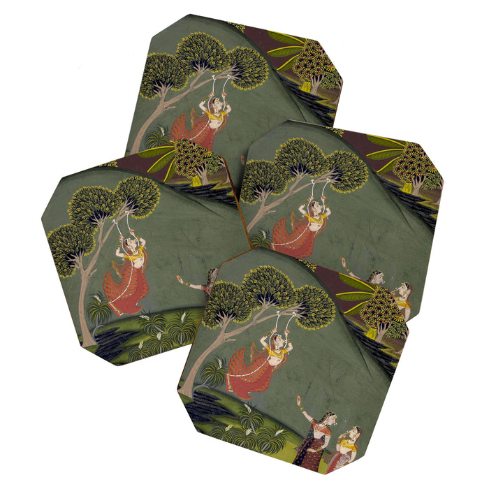 Antique Indian Painted Illustration The Swing Coaster Gallery Image 1