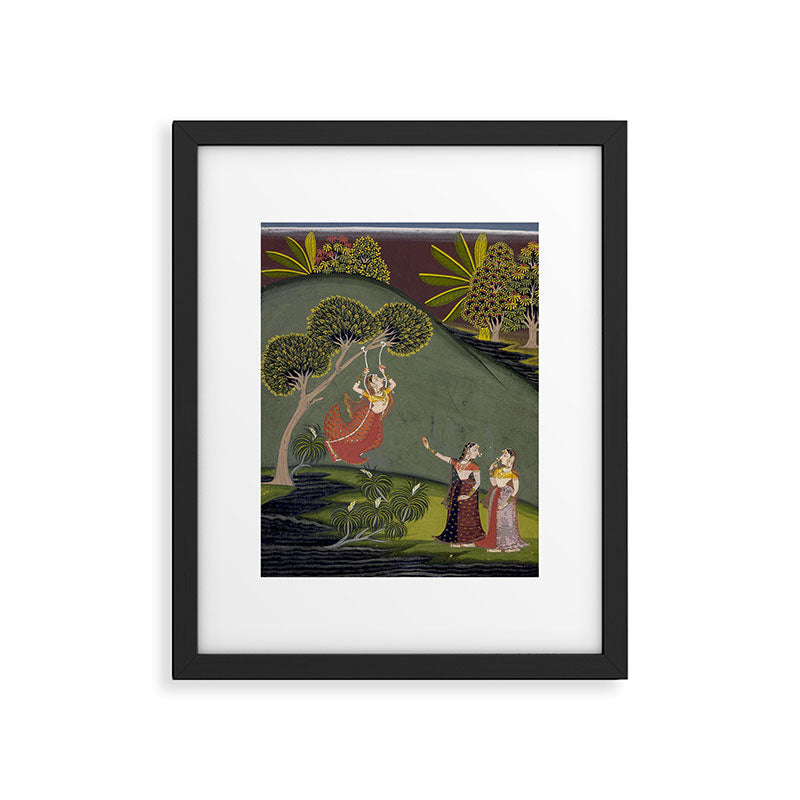 Antique Indian Painted Illustration The Swing Framed Art Print Gallery Image 5