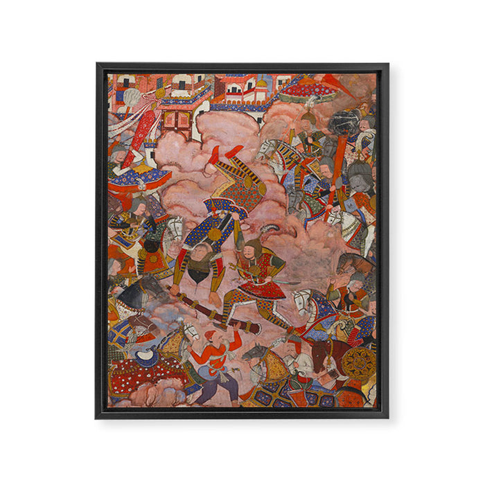 Antique Persian Art Battle Scene Framed Canvas Print Gallery Image 1