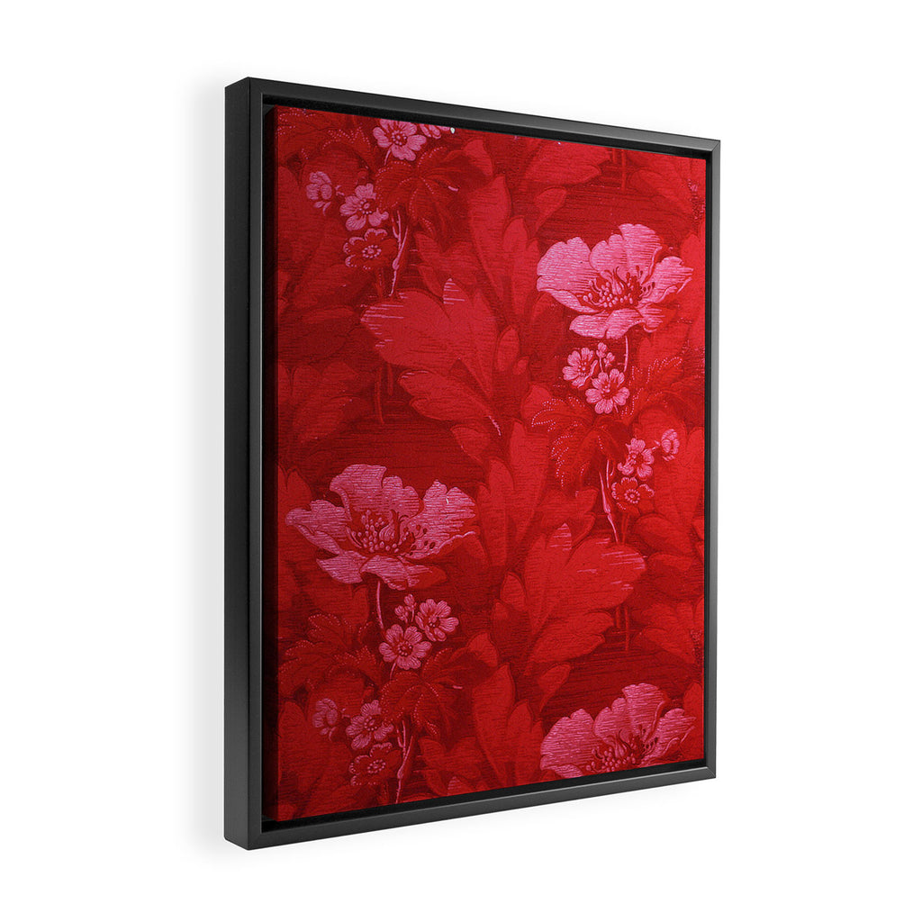 Antique Red Flower Pattern Framed Canvas Print Gallery Image 2