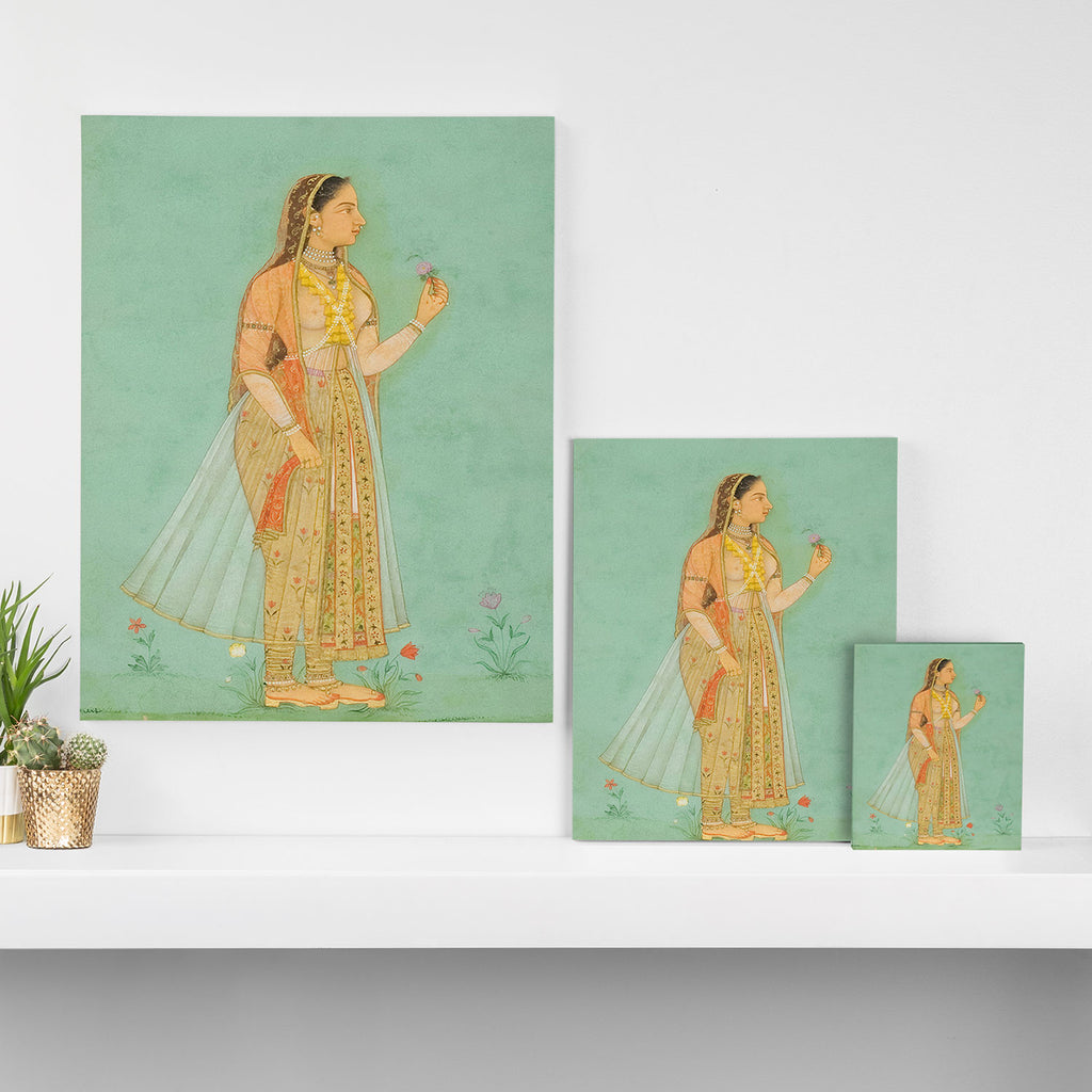 Artist Mughal Title Beauty Holding a Flower Place India Indian Miniature Painting  Canvas Print Gallery Image 3