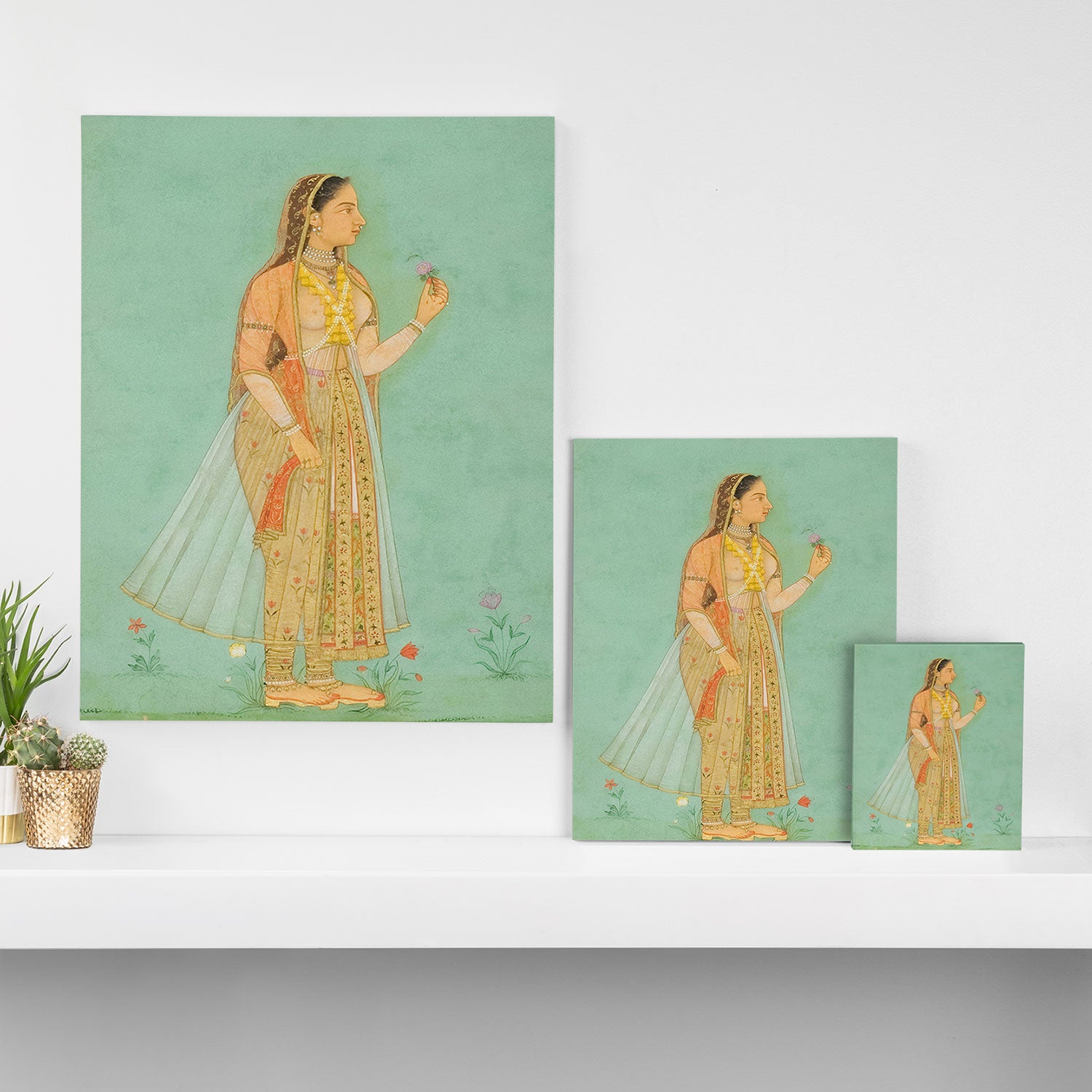 Artist Mughal Title Beauty Holding a Flower Place India Indian Miniature Painting  Canvas Print Gallery Image 3