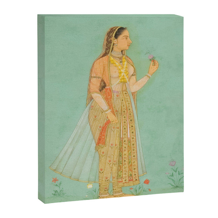 Artist Mughal Title Beauty Holding a Flower Place India Indian Miniature Painting  Canvas Print Gallery Image 1