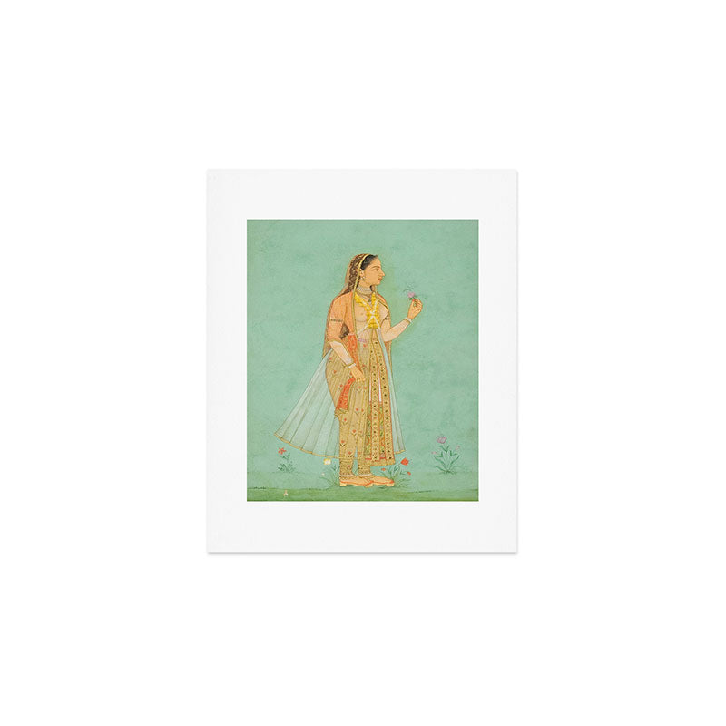 Artist Mughal Title Beauty Holding a Flower Place India Indian Miniature Painting  Art Print Gallery Image 1