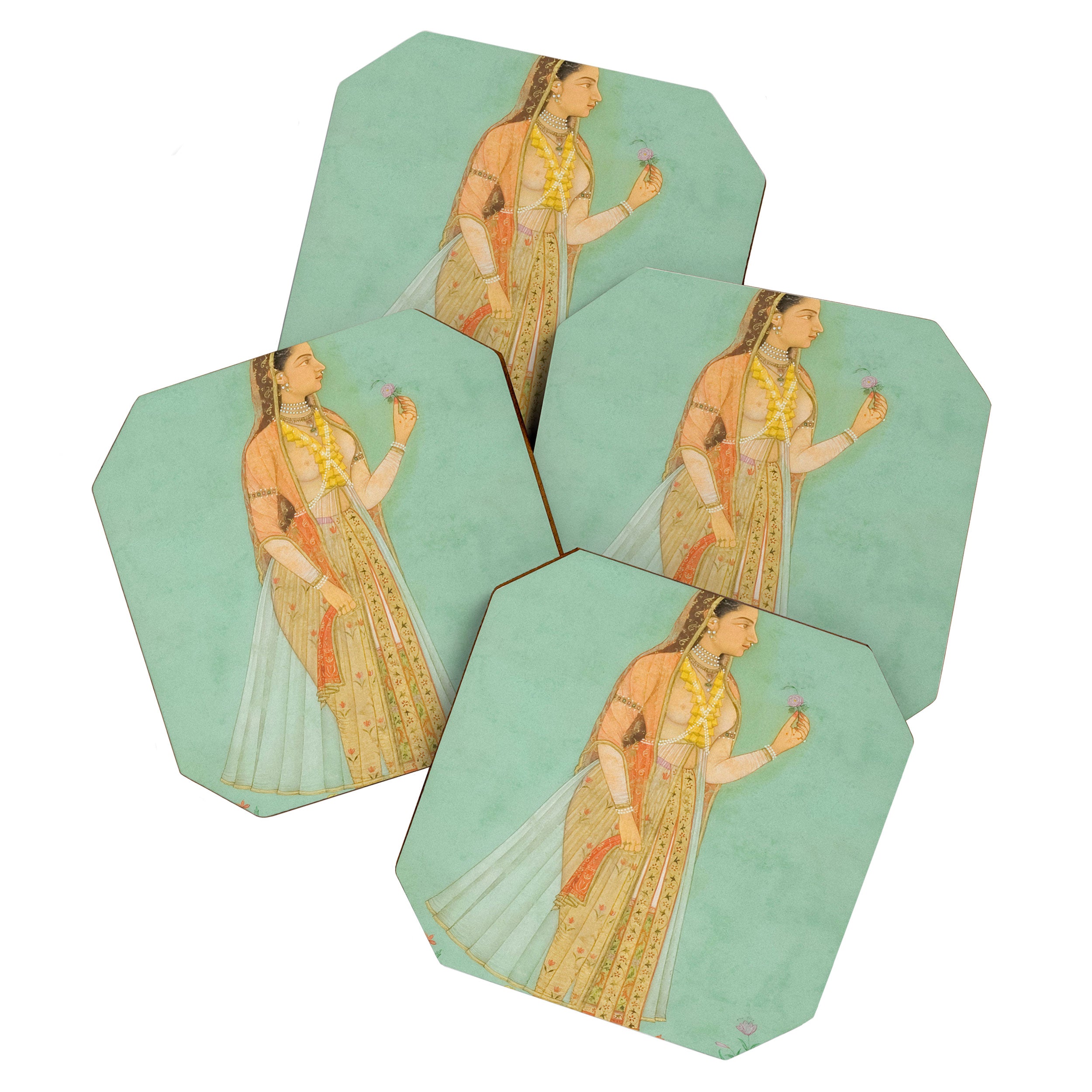 Artist Mughal Title Beauty Holding a Flower Place India Indian Miniature Painting  Coaster Gallery Image 1