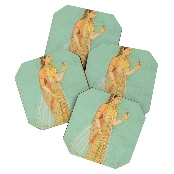 Artist Mughal Title Beauty Holding a Flower Place India Indian Miniature Painting  Coaster Gallery Image 1