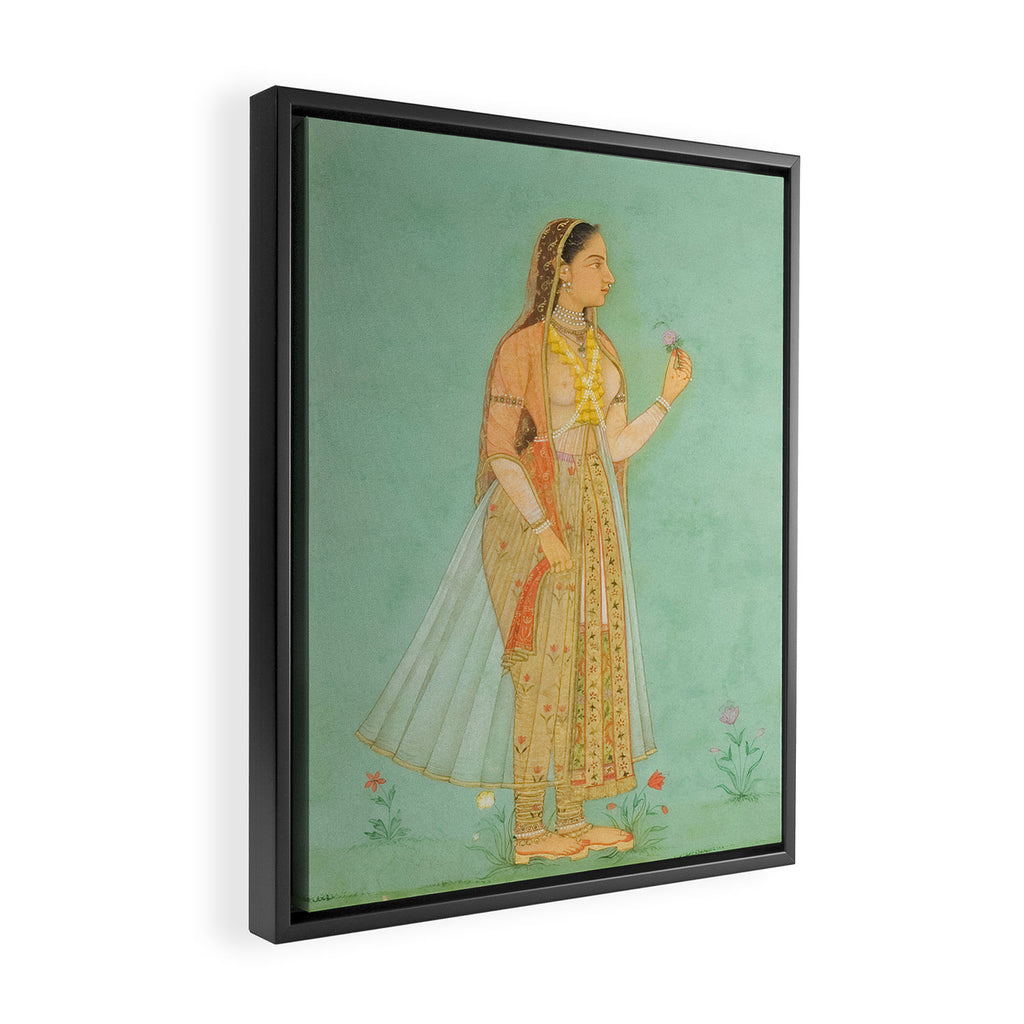 Artist Mughal Title Beauty Holding a Flower Place India Indian Miniature Painting  Framed Canvas Print Gallery Image 2