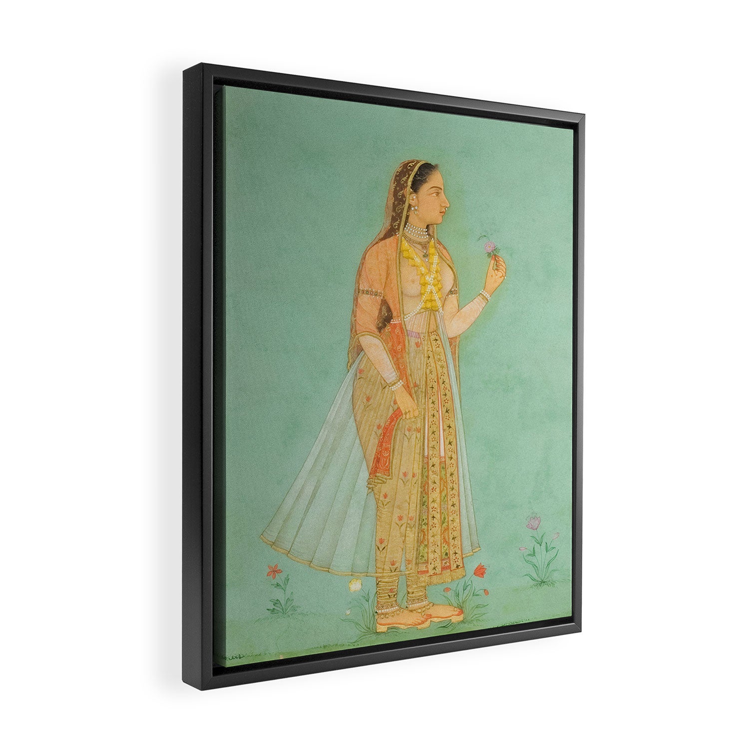 Artist Mughal Title Beauty Holding a Flower Place India Indian Miniature Painting  Framed Canvas Print Gallery Image 2