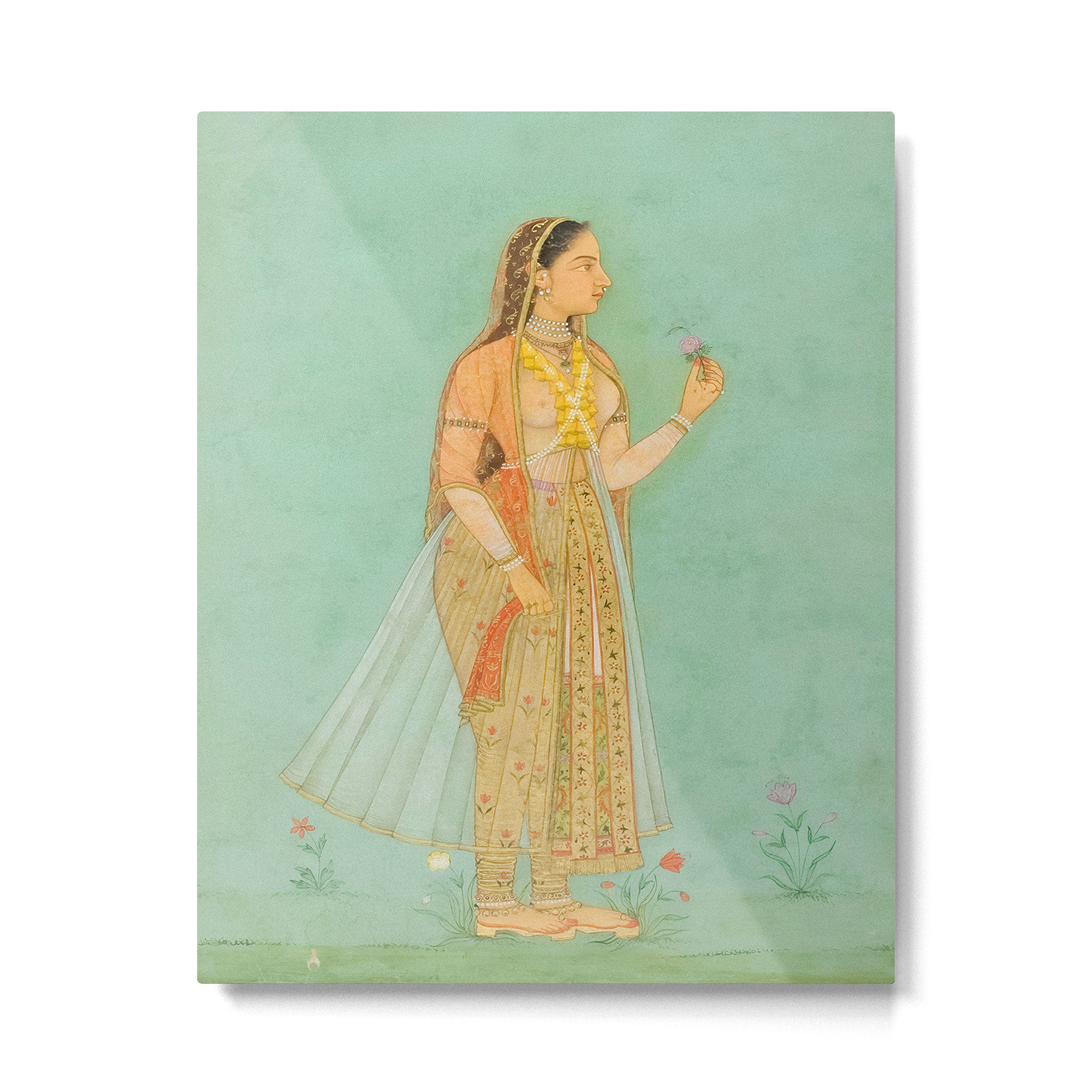 Artist Mughal Title Beauty Holding a Flower Place India Indian Miniature Painting  Metal Print Gallery Image 4