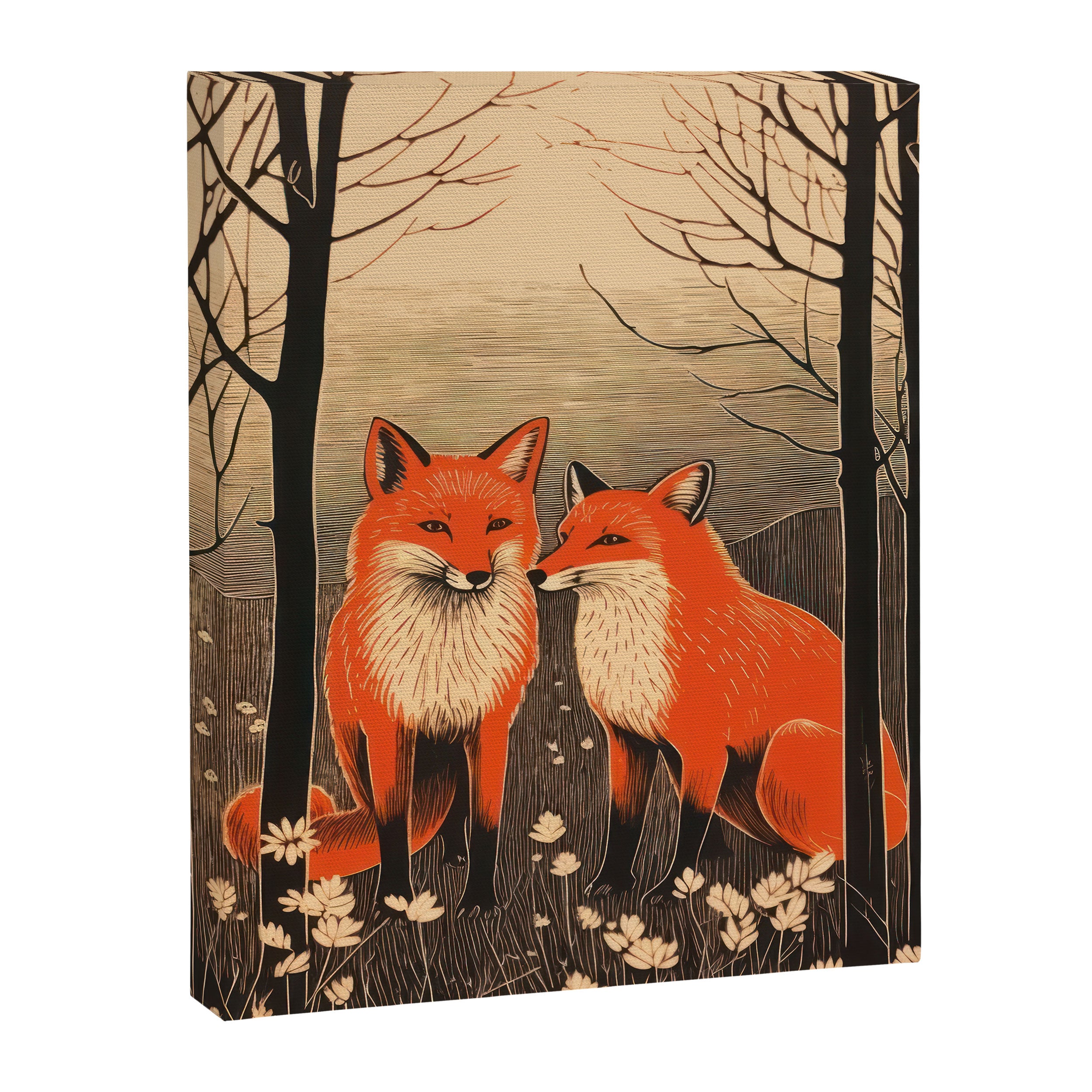 Autumn Forest Fox Pair Canvas Print Gallery Image 6