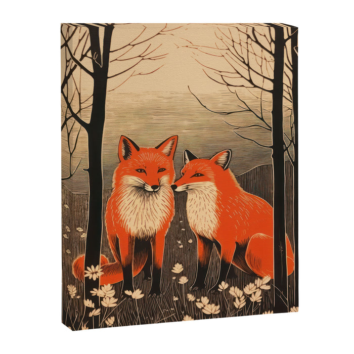 Autumn Forest Fox Pair Canvas Print Gallery Image 1