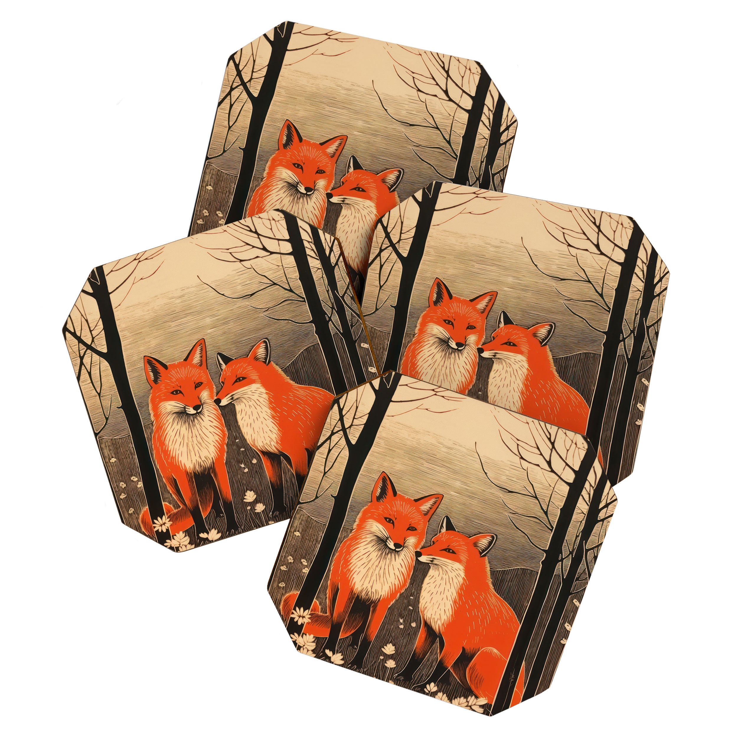 Autumn Forest Fox Pair Coaster Gallery Image 1