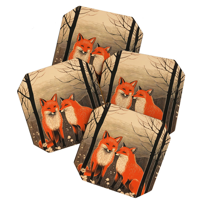 Autumn Forest Fox Pair Coaster Gallery Image 1