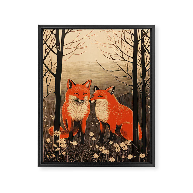 Autumn Forest Fox Pair Framed Canvas Print Gallery Image 6