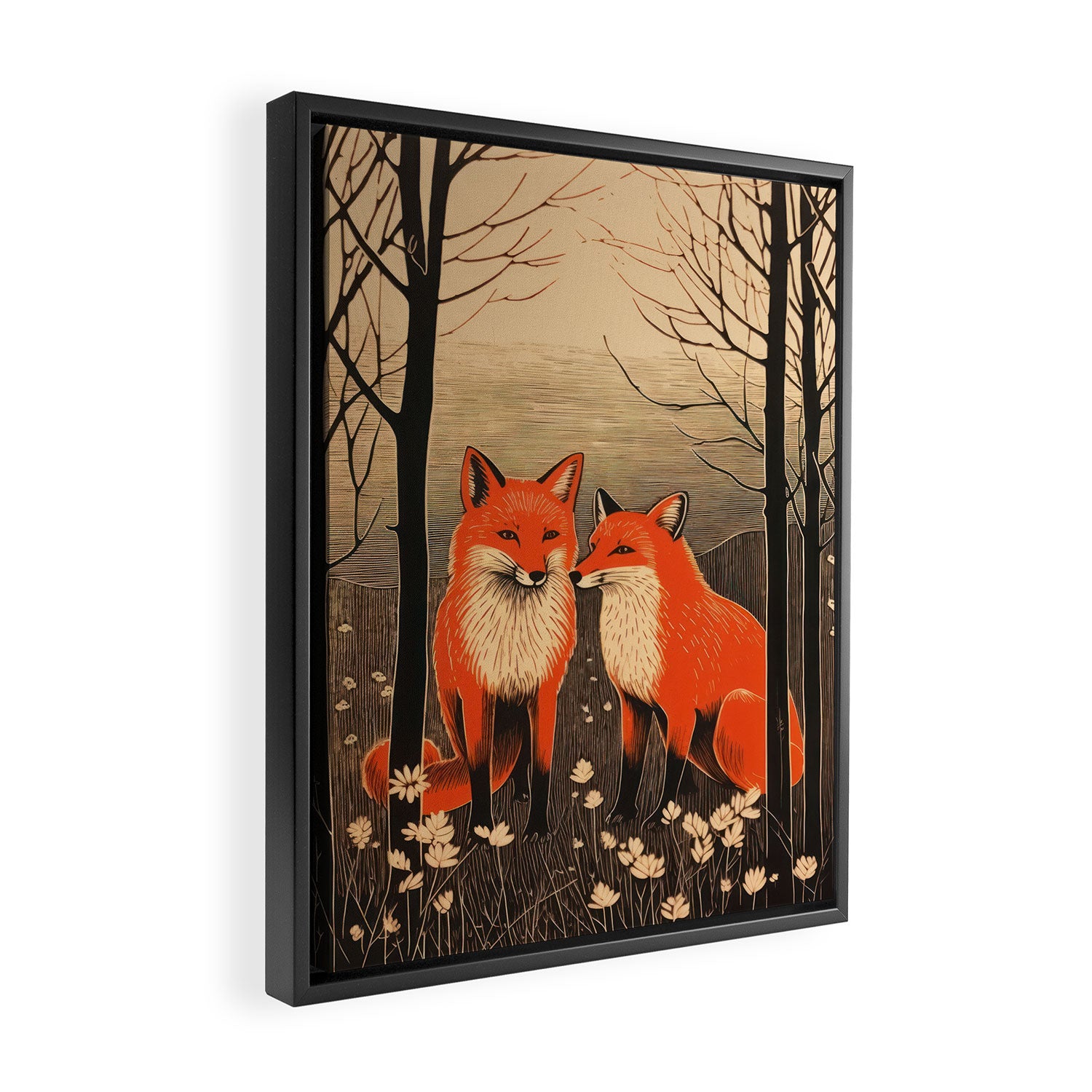 Autumn Forest Fox Pair Framed Canvas Print Gallery Image 2