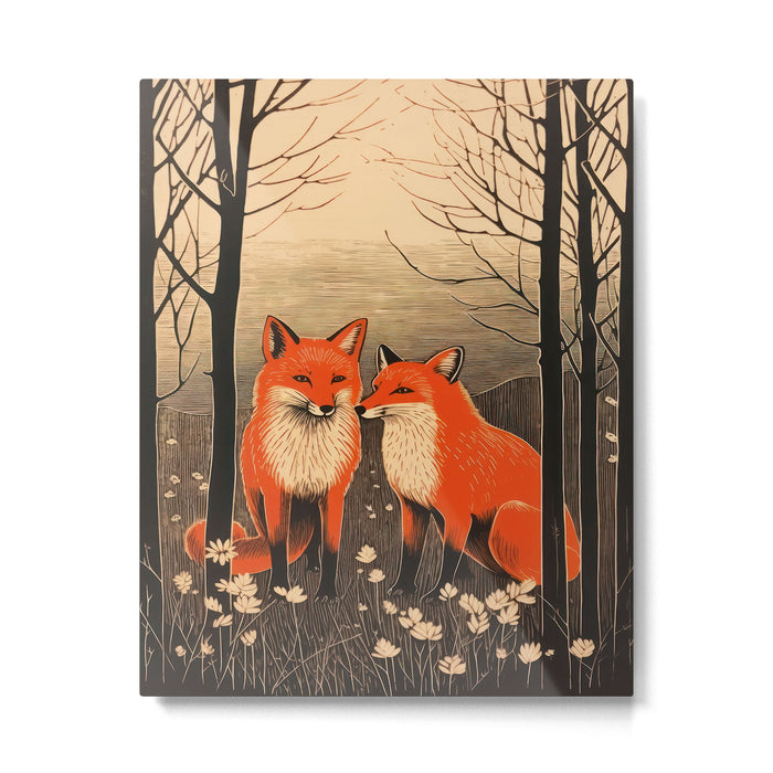 Autumn Forest Fox Pair Metal Print Gallery Image 1