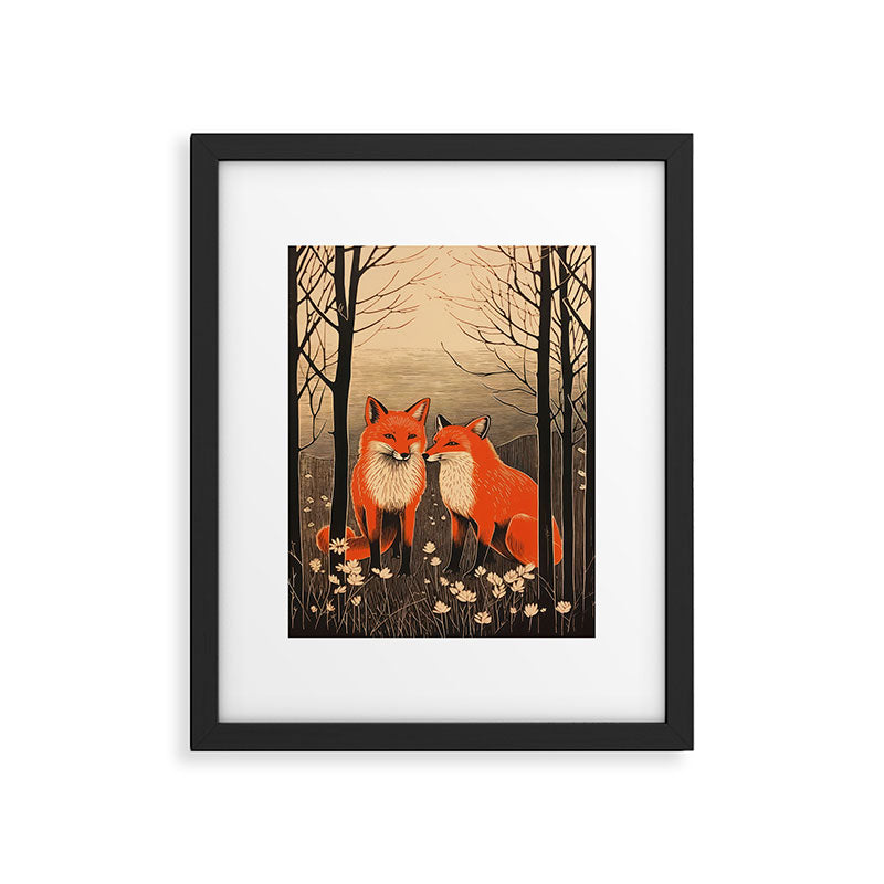 Autumn Forest Fox Pair Framed Art Print Gallery Image 5