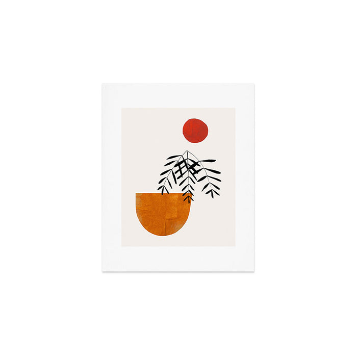 'Autumn Vine' Minimal Mid Century Abstract Shapes With Floral Plant Motif Boho Vintage Paper Collage Line Drawing Art Print Gallery Image 1