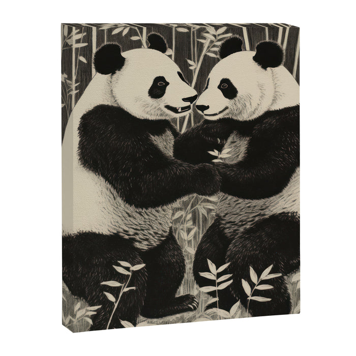Bamboo Panda Dancing Pair Canvas Print Gallery Image 1