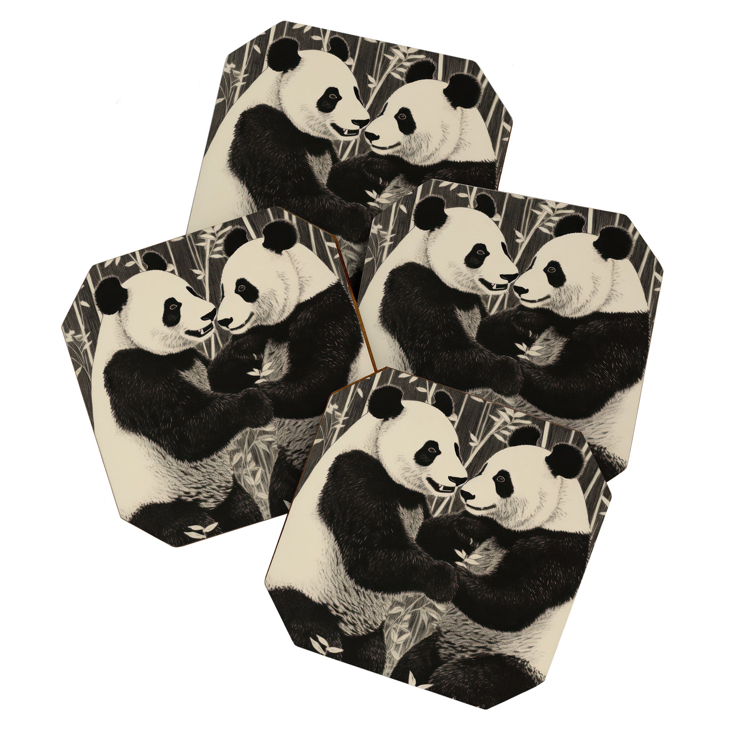 Bamboo Panda Dancing Pair Coaster Gallery Image 1
