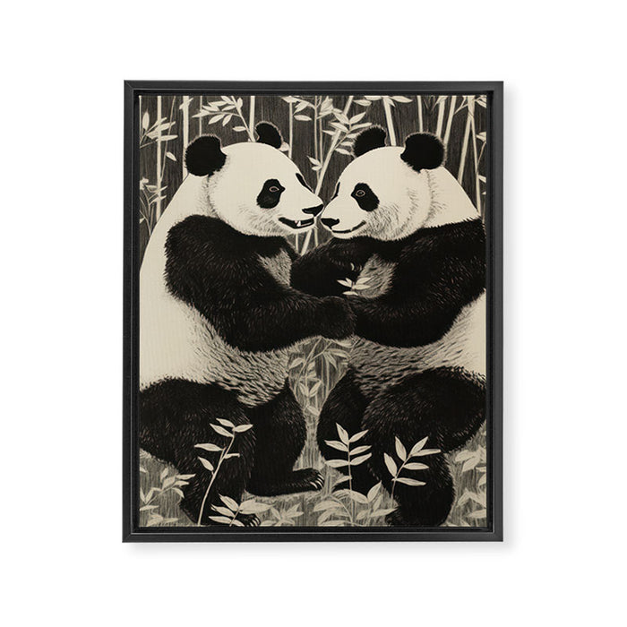 Bamboo Panda Dancing Pair Framed Canvas Print Gallery Image 1