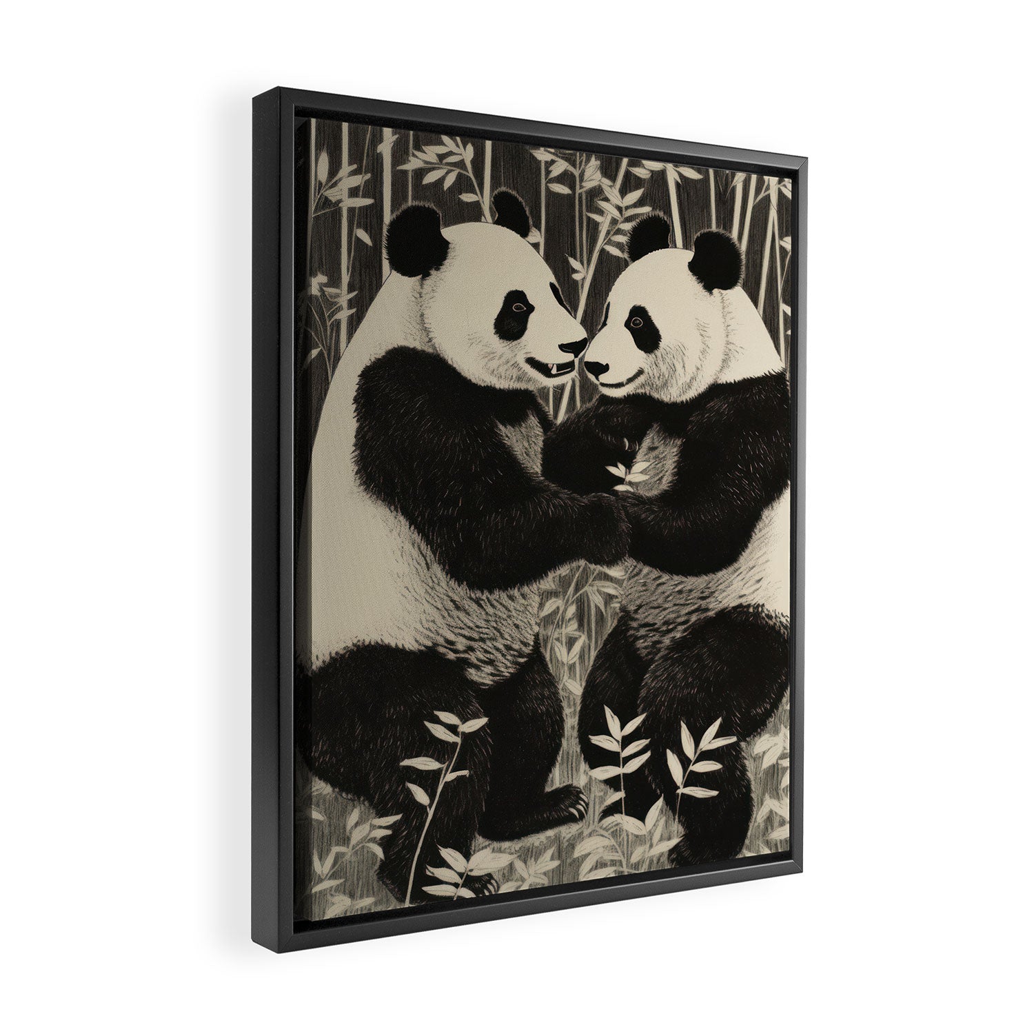 Bamboo Panda Dancing Pair Framed Canvas Print Gallery Image 2