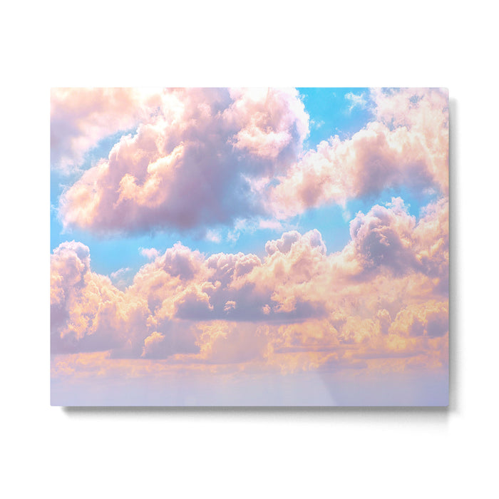 Beautiful Pink Cotton Candy Clouds Against Baby Blue Sky Fairytale Magical Sky Metal Print Gallery Image 1
