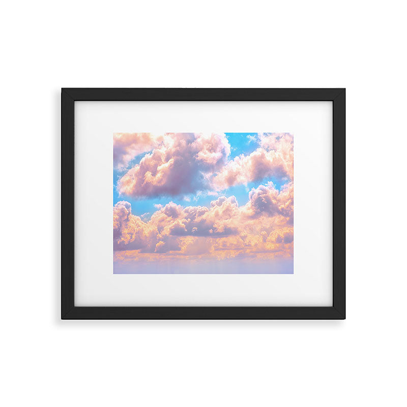 Beautiful Pink Cotton Candy Clouds Against Baby Blue Sky Fairytale Magical Sky Framed Art Print Gallery Image 4