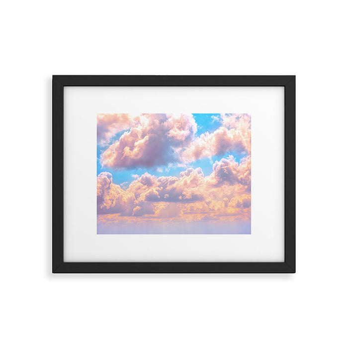 Beautiful Pink Cotton Candy Clouds Against Baby Blue Sky Fairytale Magical Sky Framed Art Print Gallery Image 1