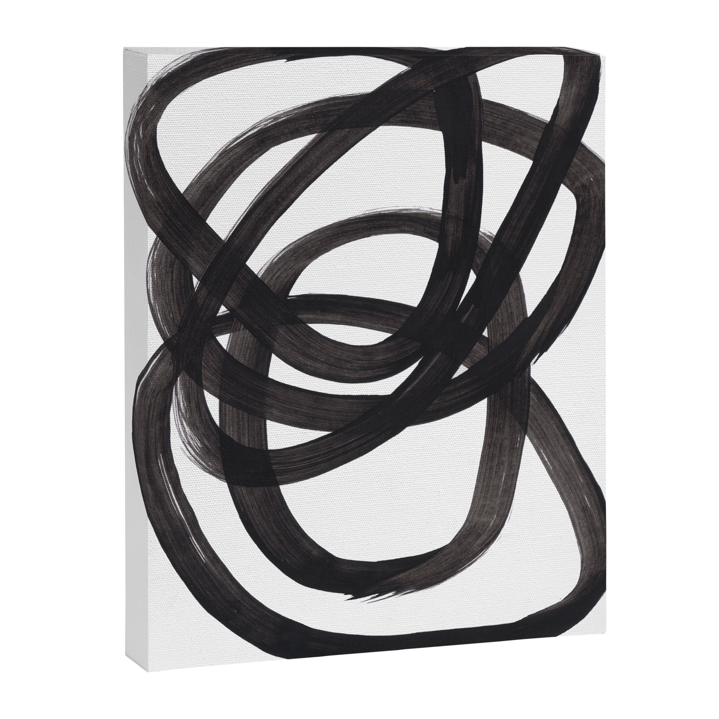 Black And White Minimalist Mid Century Abstract Ink Art Circle Swirls Black Circles Minimal Canvas Print Gallery Image 6