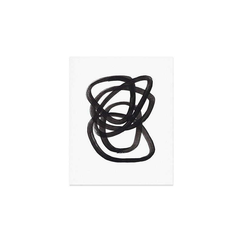 Black And White Minimalist Mid Century Abstract Ink Art Circle Swirls Black Circles Minimal Art Print Gallery Image 1