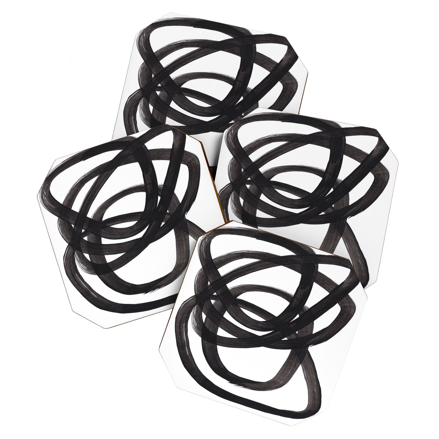 Black And White Minimalist Mid Century Abstract Ink Art Circle Swirls Black Circles Minimal Coaster Gallery Image 1