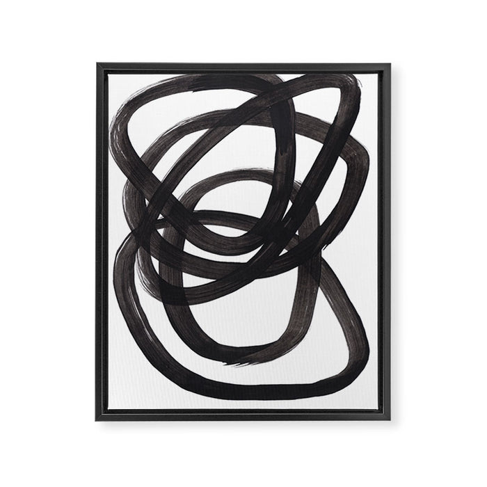 Black And White Minimalist Mid Century Abstract Ink Art Circle Swirls Black Circles Minimal Framed Canvas Print Gallery Image 1