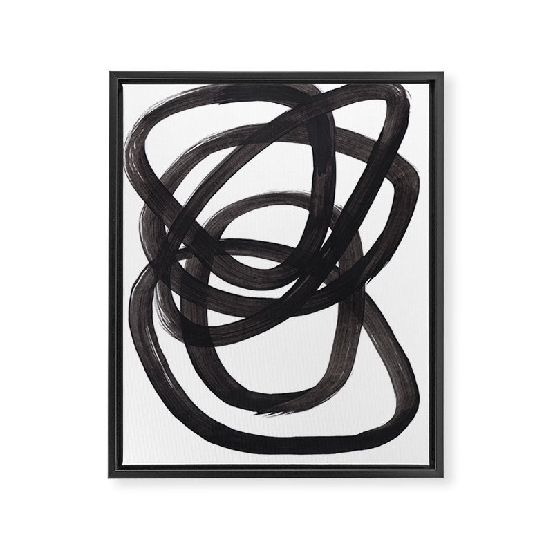 Black And White Minimalist Mid Century Abstract Ink Art Circle Swirls Black Circles Minimal Framed Canvas Print Gallery Image 6