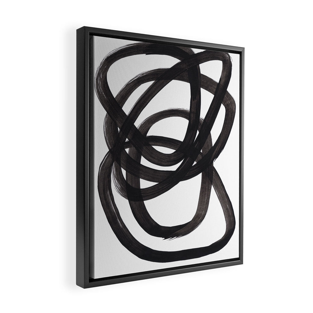 Black And White Minimalist Mid Century Abstract Ink Art Circle Swirls Black Circles Minimal Framed Canvas Print Gallery Image 2