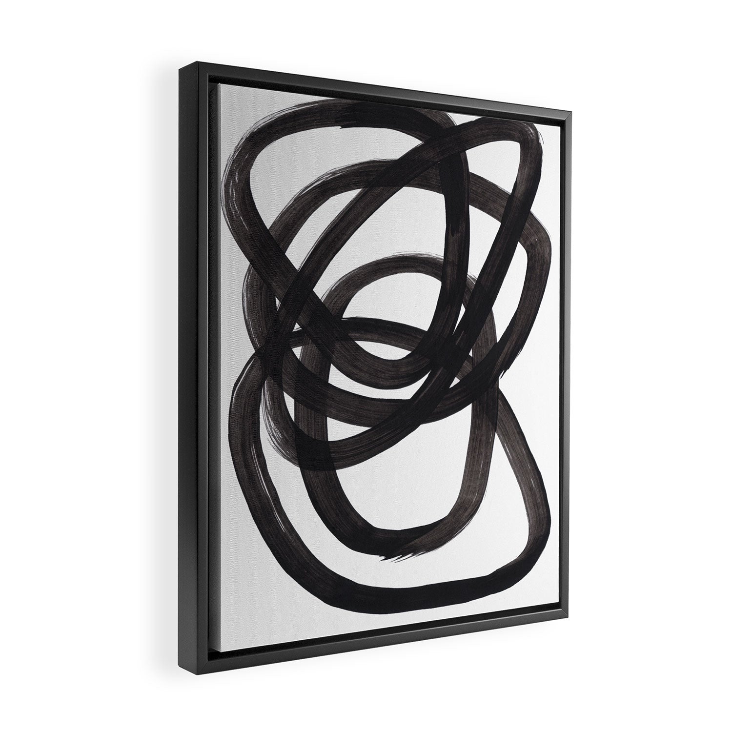 Black And White Minimalist Mid Century Abstract Ink Art Circle Swirls Black Circles Minimal Framed Canvas Print Gallery Image 2